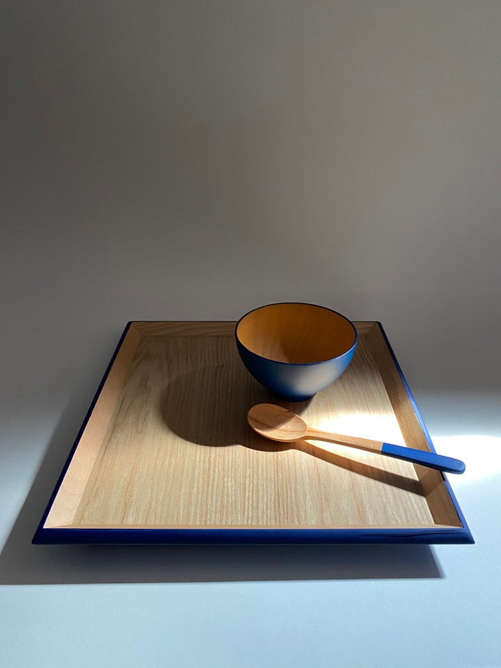 Japanese Lacquerware square jujube wooden TRAY with dark indigo base and edge