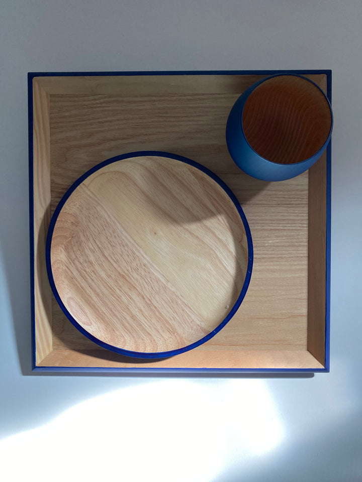 Japanese Lacquerware square jujube wooden TRAY with dark indigo base and edge