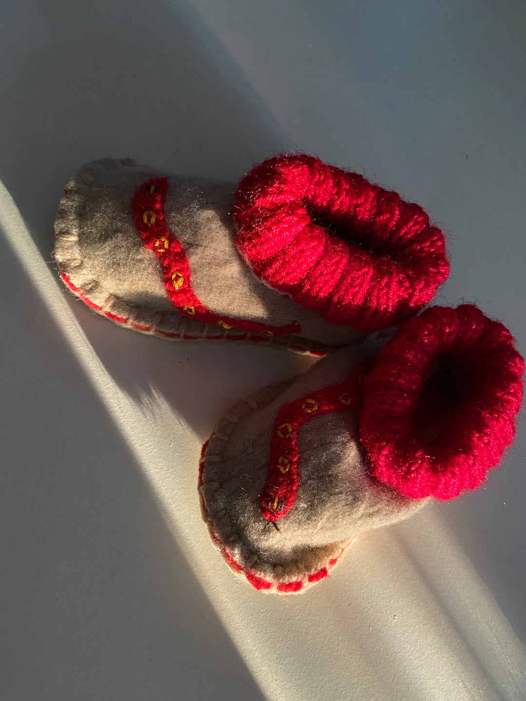 BABY BOOTIES:  Red and Natural with sneaky snakes