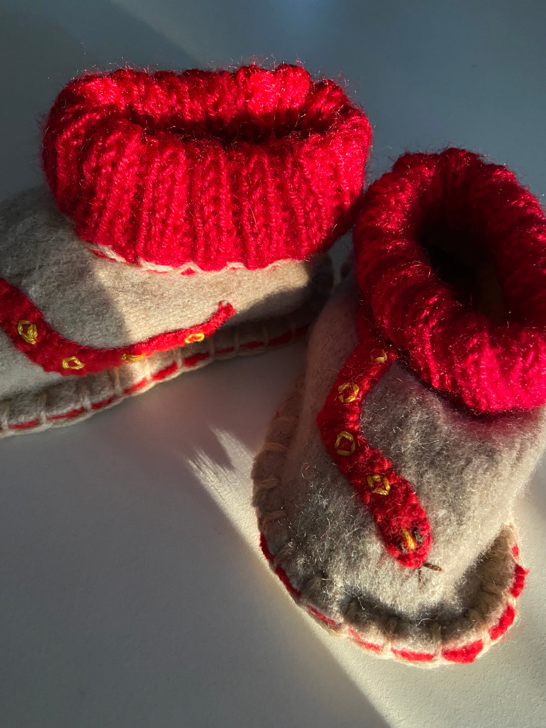 BABY BOOTIES:  Red and Natural with sneaky snakes